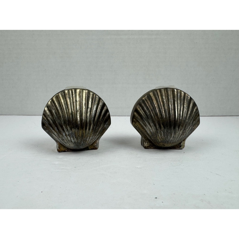 Vintage Silver Tone Seashell Salt and Pepper Shakers Coastal Nautical Decor Set